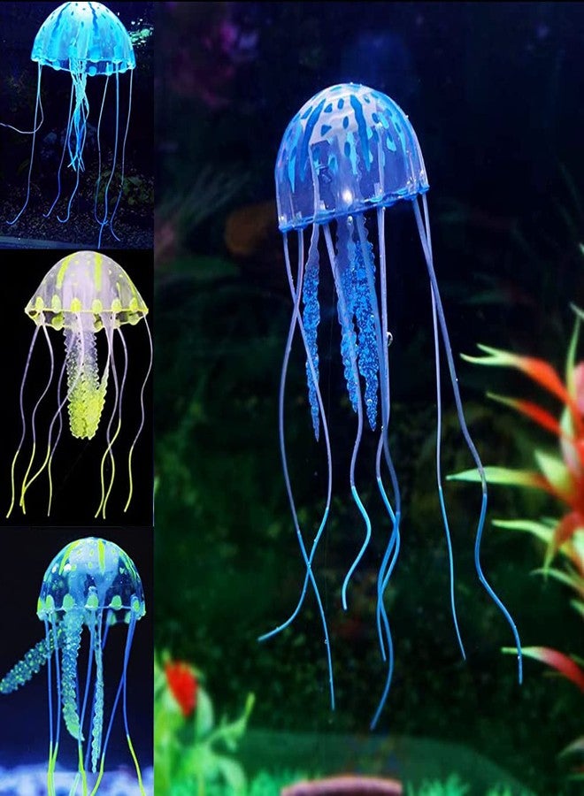 Qpets 3 Pcs Fluorescence Jellyfish Ornament Decoration For Aquarium Fish Tank, Artificial Silicone Jellyfish Decor For Aquarium Fish Tank Floating Jellyfish Aquarium Fish Tank Accessories - Image 1